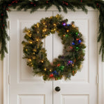 Christabelle 76cm Battery - operated Split Christmas Wreath Glittery Gold Pine