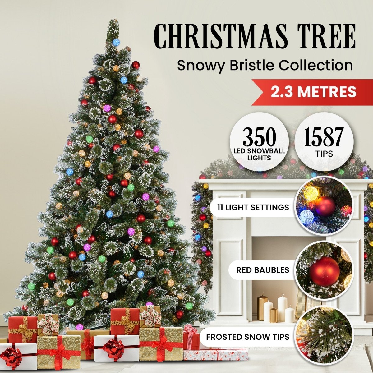 Christabelle Swishmas Snowy Bristle 2.3m Multicolour Pre - Lit Christmas Tree with 1587 Tips