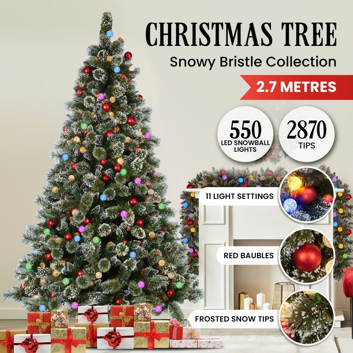 Christabelle Swishmas Snowy Bristle 2.7m Multicolour Pre - Lit Christmas Tree with 2870 Tips