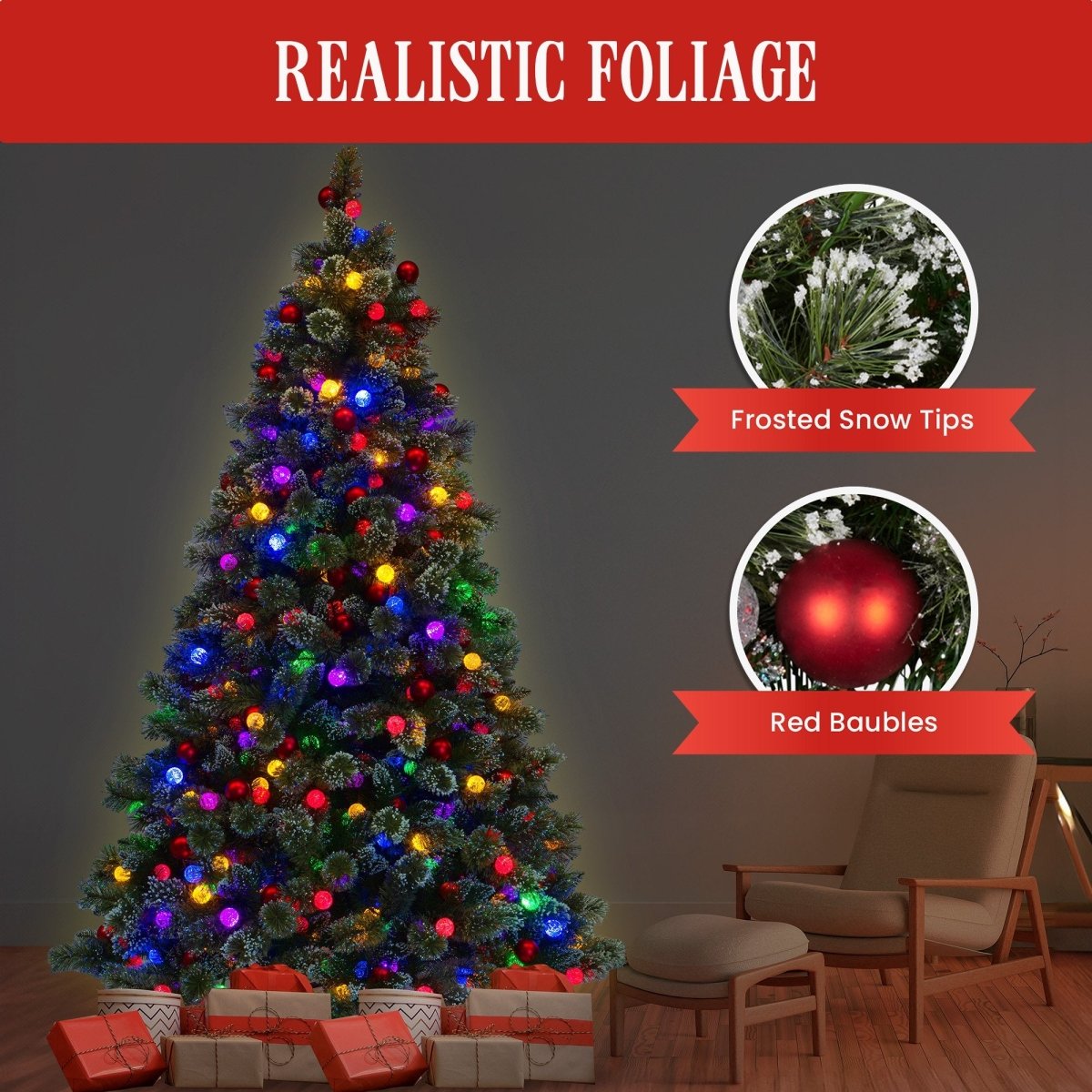 Christabelle Swishmas Snowy Bristle 2.7m Multicolour Pre - Lit Christmas Tree with 2870 Tips