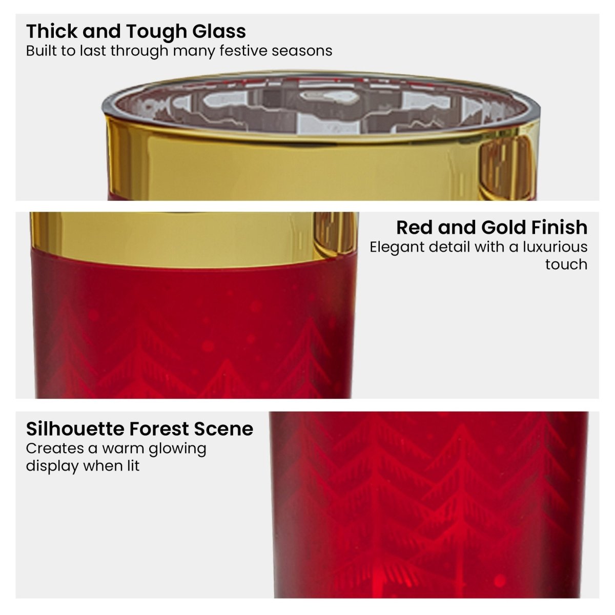 Christabelle Christmas Candle Jar Set Of 3 Red And Gold Holiday Candle Holders