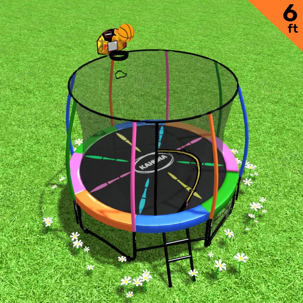 Kahuna Classic 6ft Trampoline Free Ladder Spring Mat Net Safety Pad Cover Round Enclosure Basketball Set - Rainbow - 0706502834944 Toy Chest Australia 2