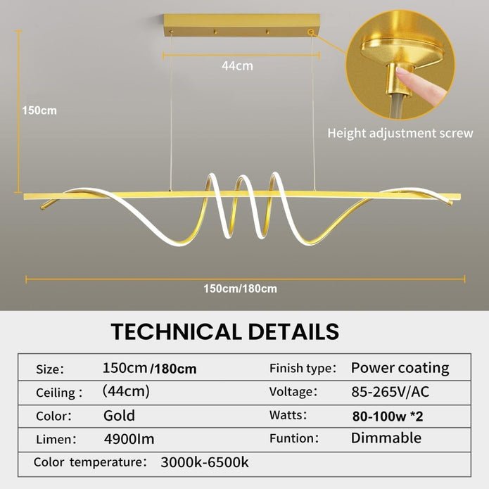 BAMDECOR A202 Modern LED Linear Pendant Lights with Dimmable LED 180cm - Gold