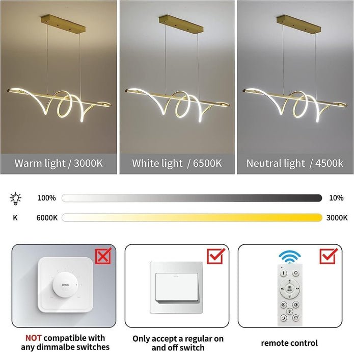 BAMDECOR A202 Modern LED Linear Pendant Lights with Dimmable LED 180cm - Gold