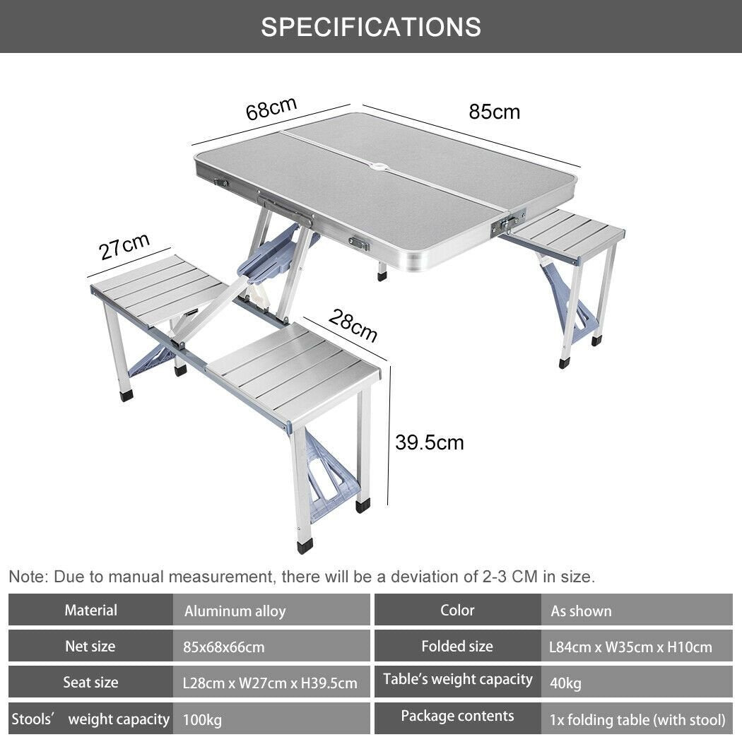 Folding Camping Table with Stools Set Portable Picnic Outdoor Garden BBQ Setting - N/A Toy Chest Australia 5