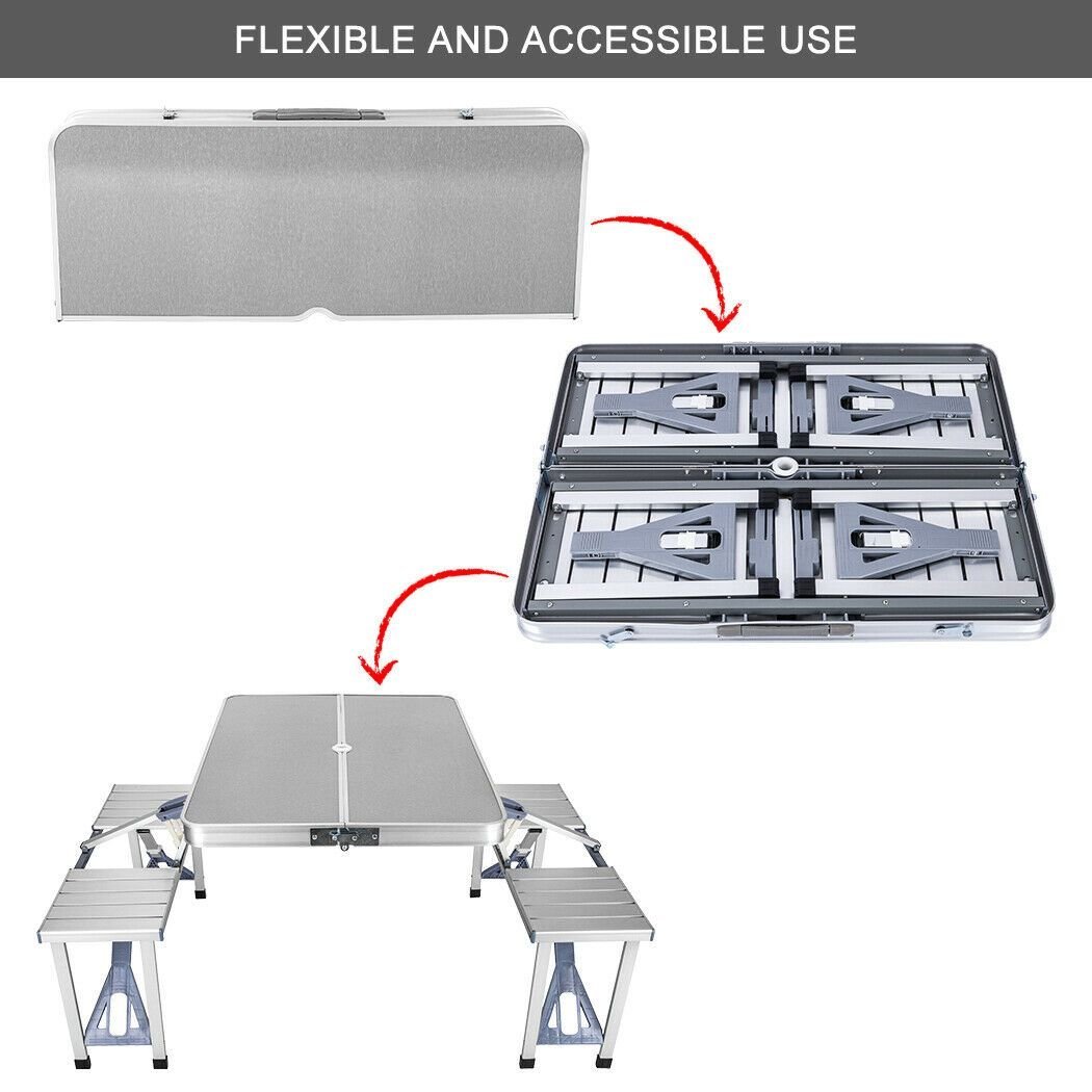 Folding Camping Table with Stools Set Portable Picnic Outdoor Garden BBQ Setting - N/A Toy Chest Australia 7