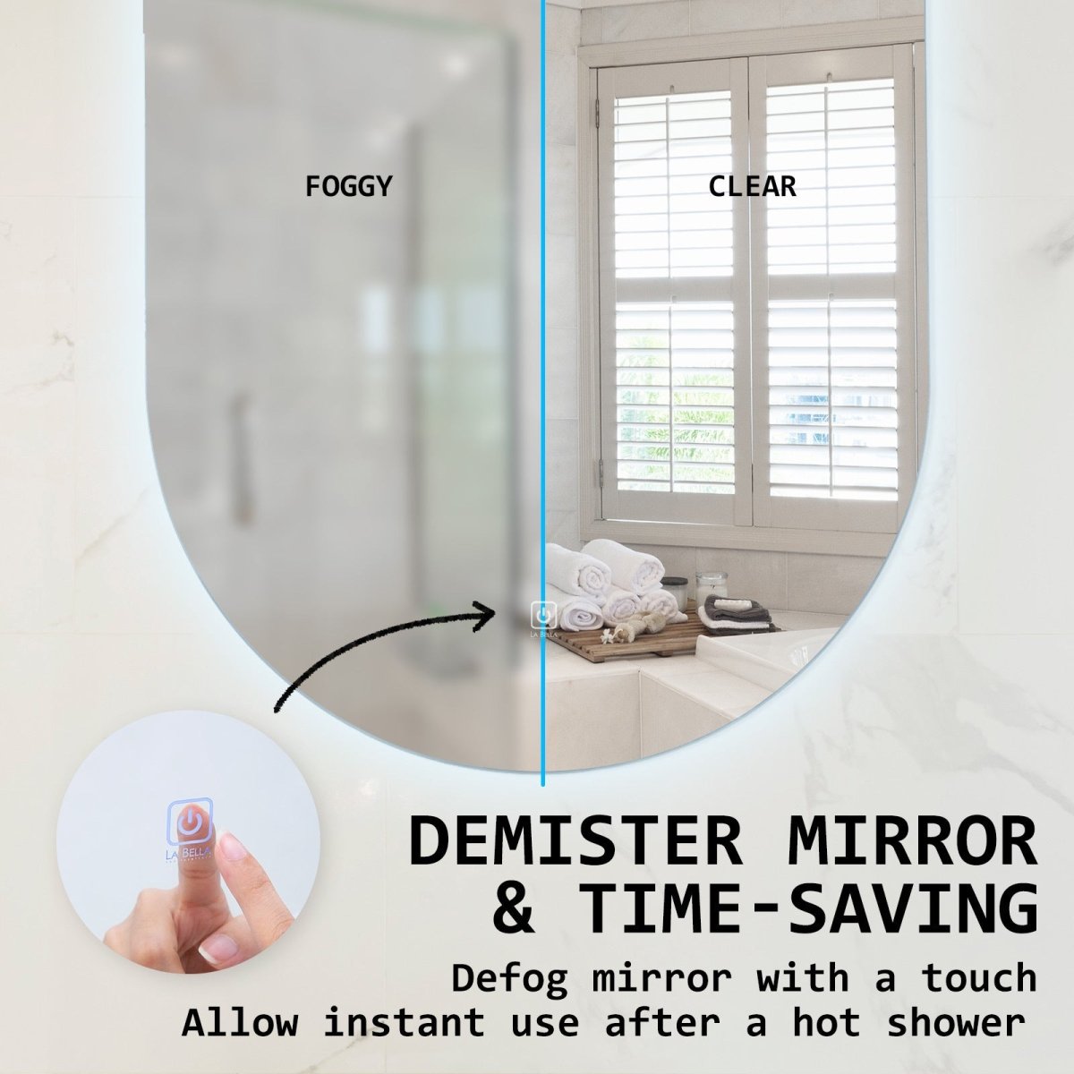 LED Wall Mirror Oval Anti - Fog Bathroom 50x75cm