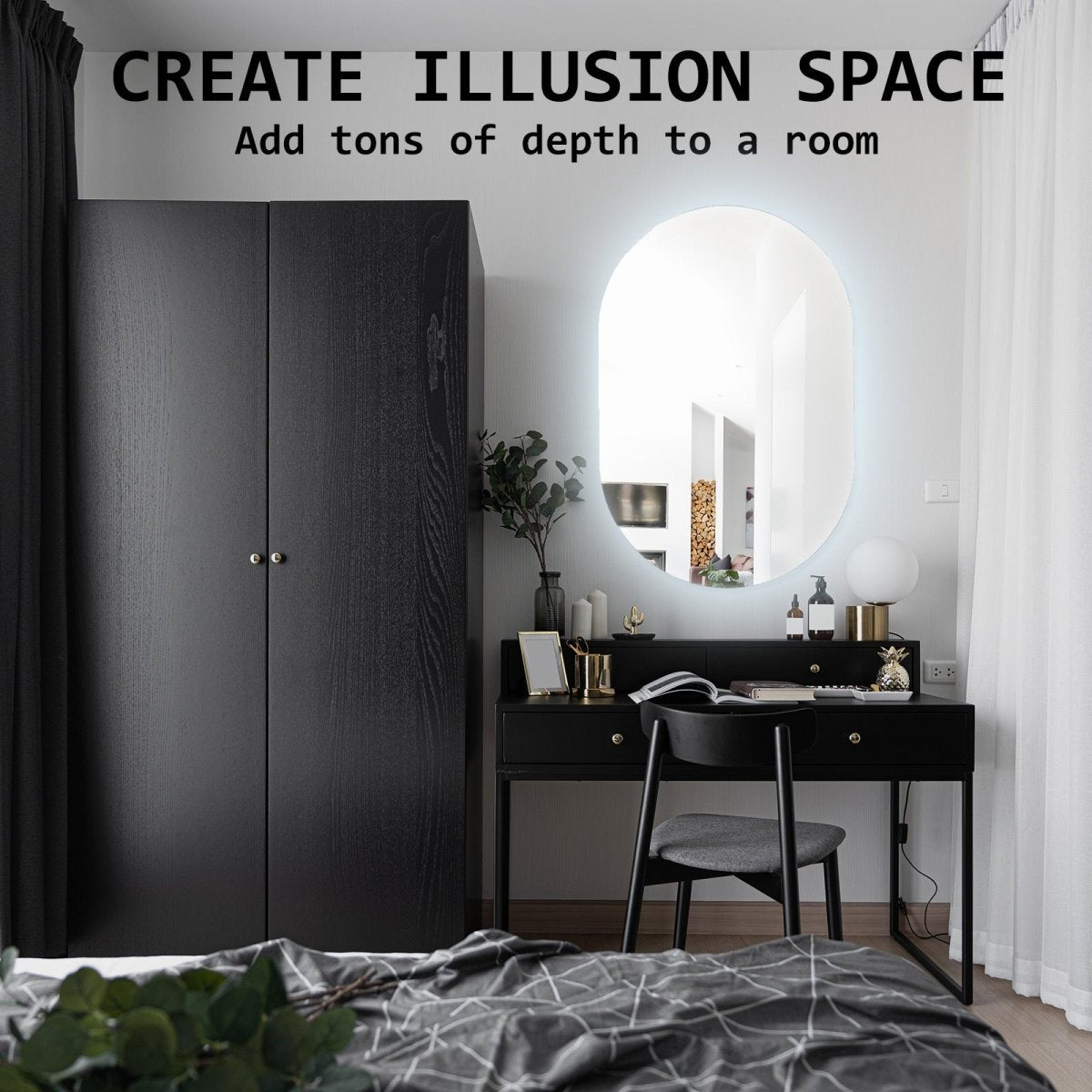 LED Wall Mirror Oval Anti - Fog Bathroom 50x75cm