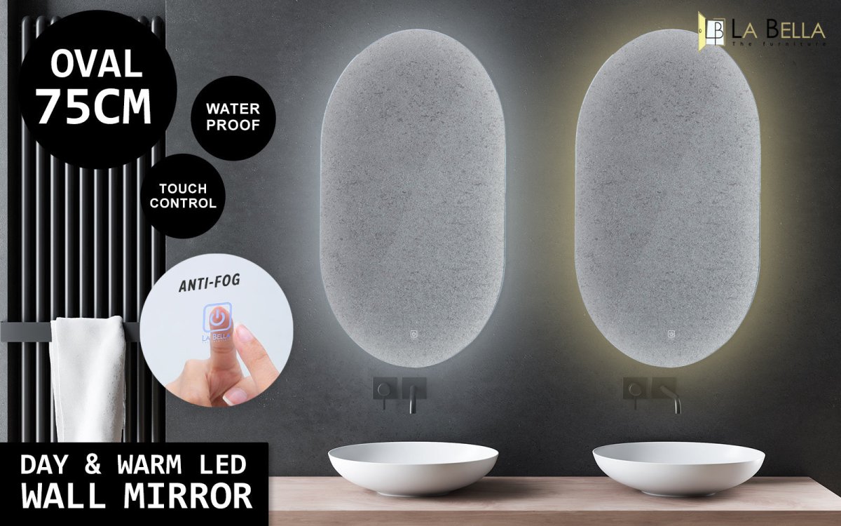 2 Set LED Wall Mirror Oval Anti - Fog Bathroom 50x75cm