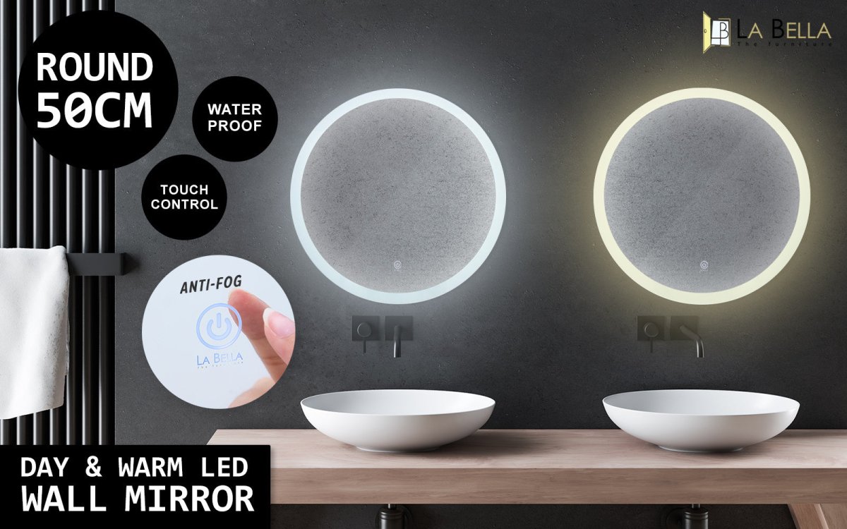2 Set LED Wall Mirror Round Anti - Fog Bathroom 50cm