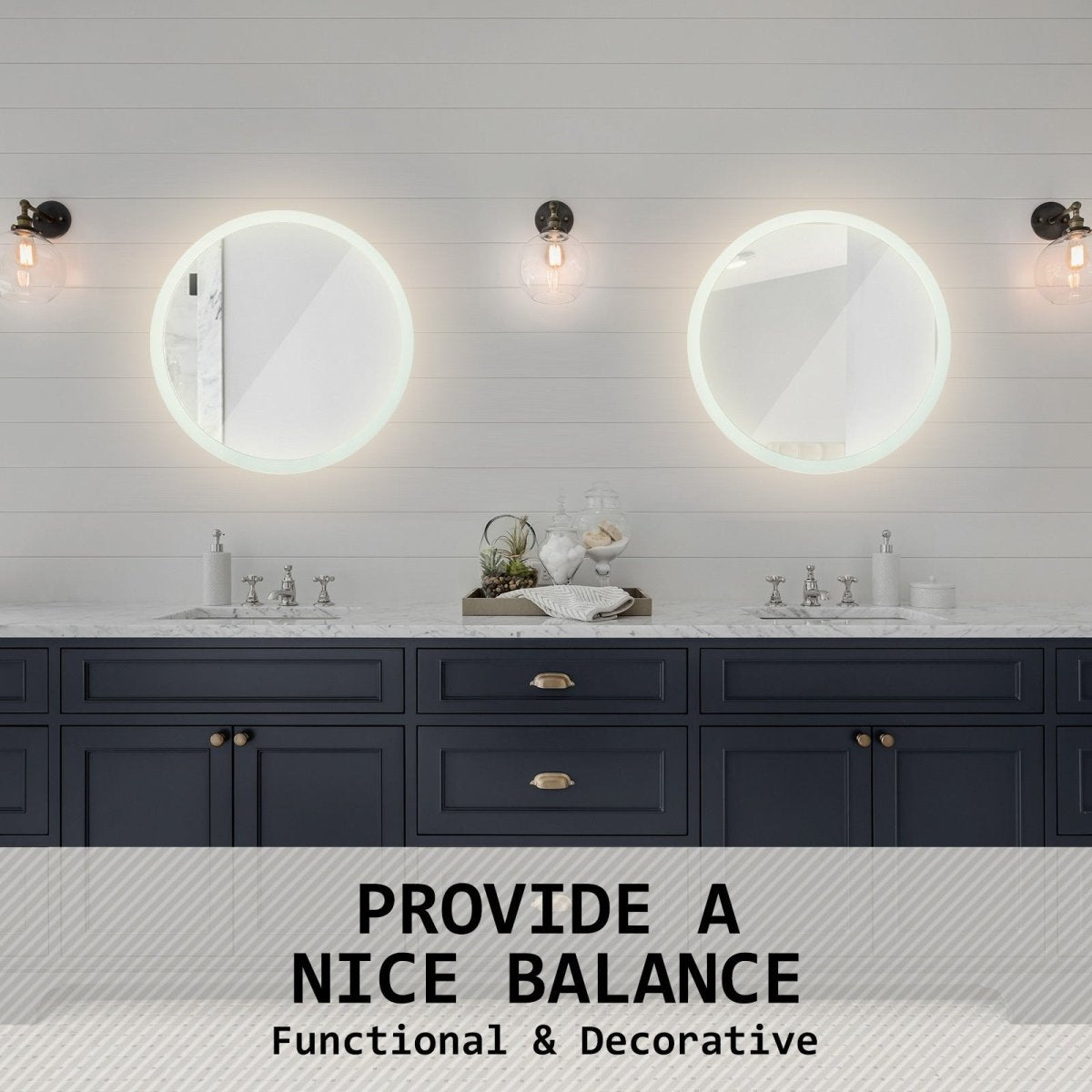 2 Set LED Wall Mirror Round Anti - Fog Bathroom 50cm