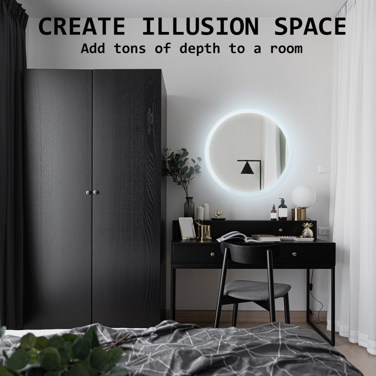 2 Set LED Wall Mirror Round Anti - Fog Bathroom 50cm