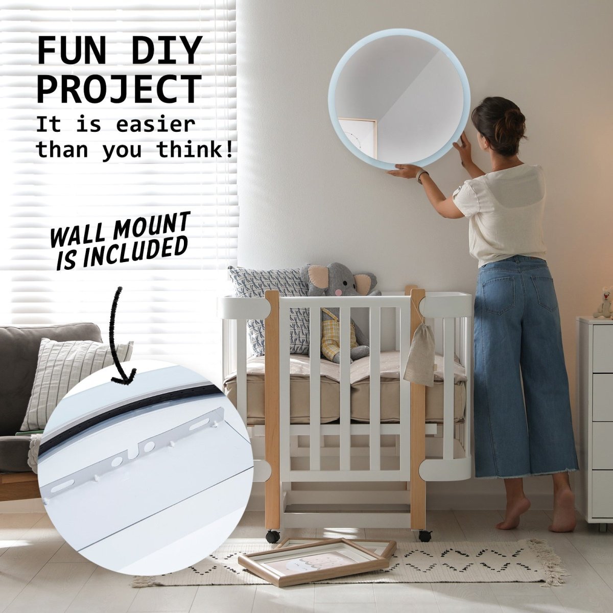 2 Set LED Wall Mirror Round Anti - Fog Bathroom 50cm