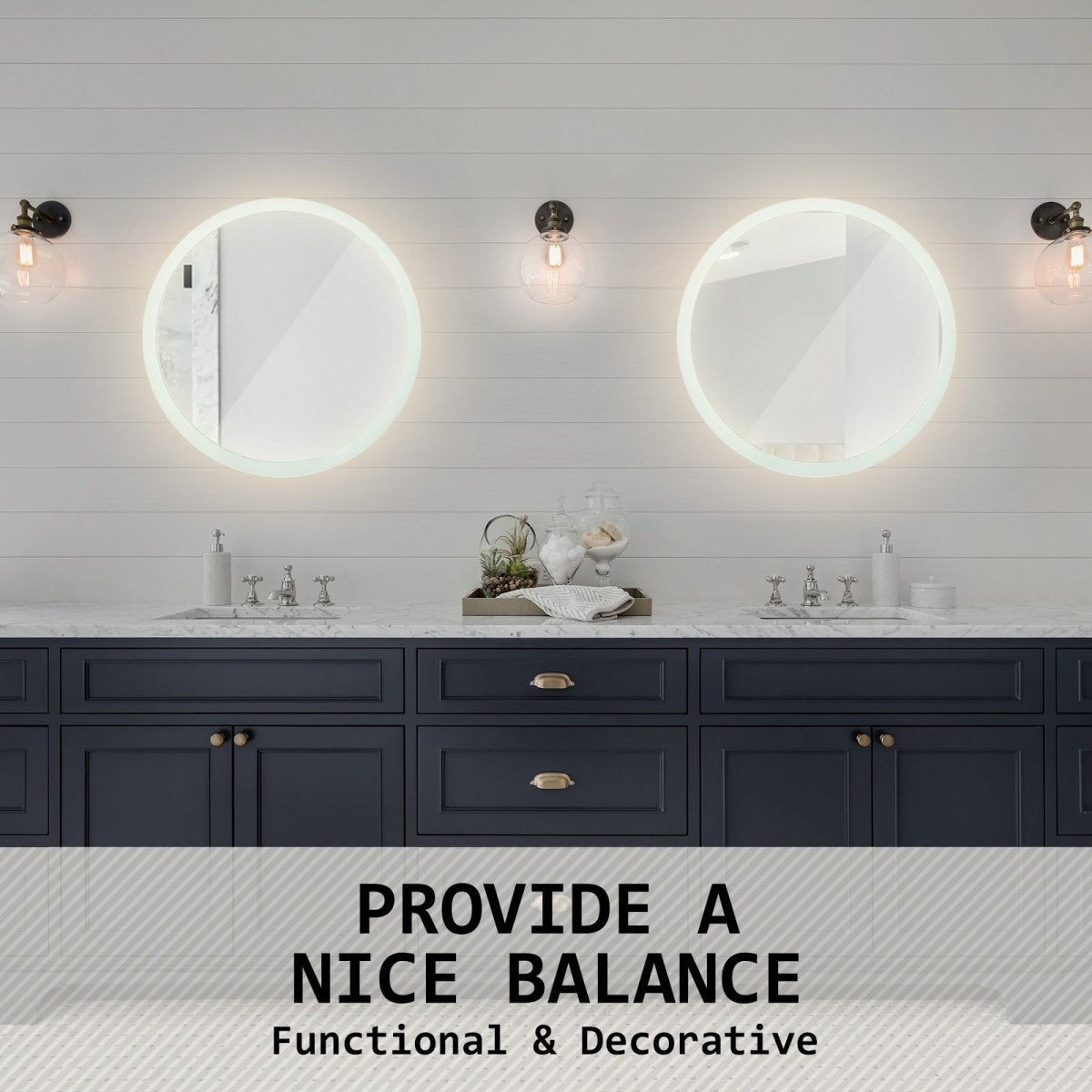 2 Set LED Wall Mirror Round Anti - Fog Bathroom 60cm