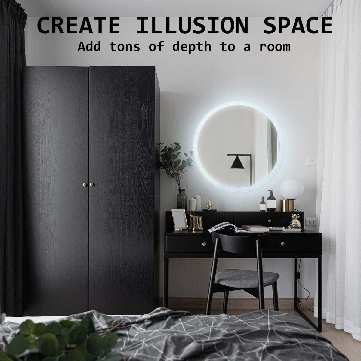 2 Set LED Wall Mirror Round Anti - Fog Bathroom 60cm