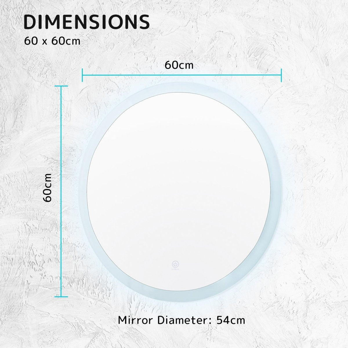 2 Set LED Wall Mirror Round Anti - Fog Bathroom 60cm
