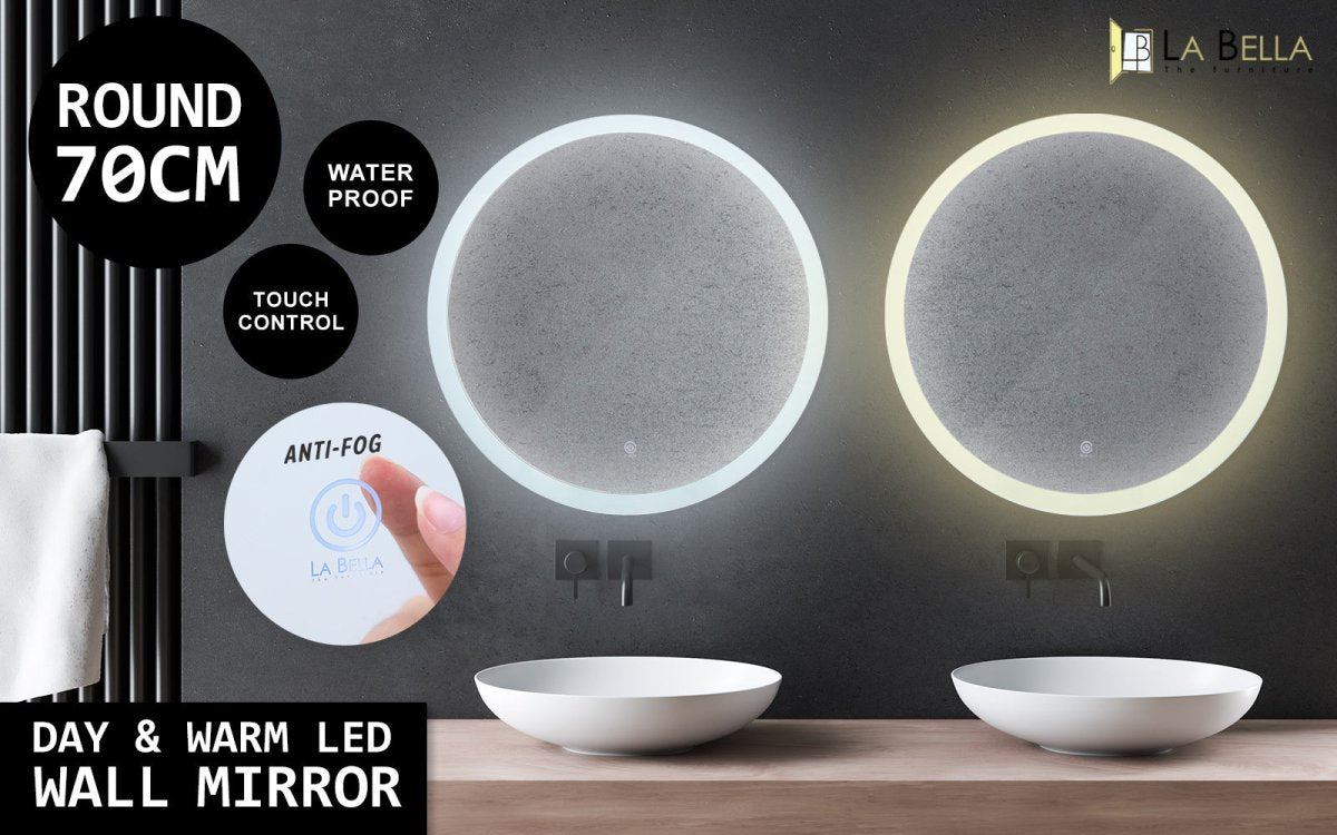 2 Set LED Wall Mirror Round Anti - Fog Bathroom 70cm
