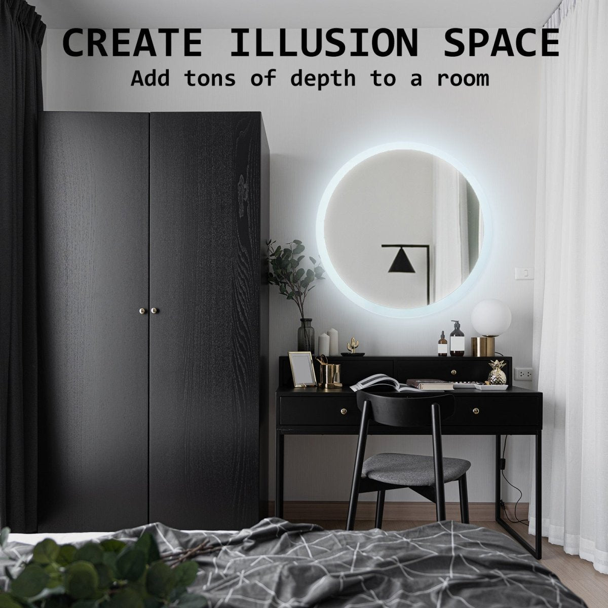 2 Set LED Wall Mirror Round Anti - Fog Bathroom 70cm