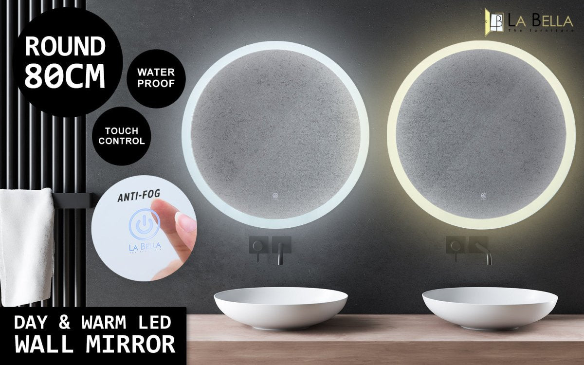 2 Set LED Wall Mirror Round Anti - Fog Bathroom 80cm