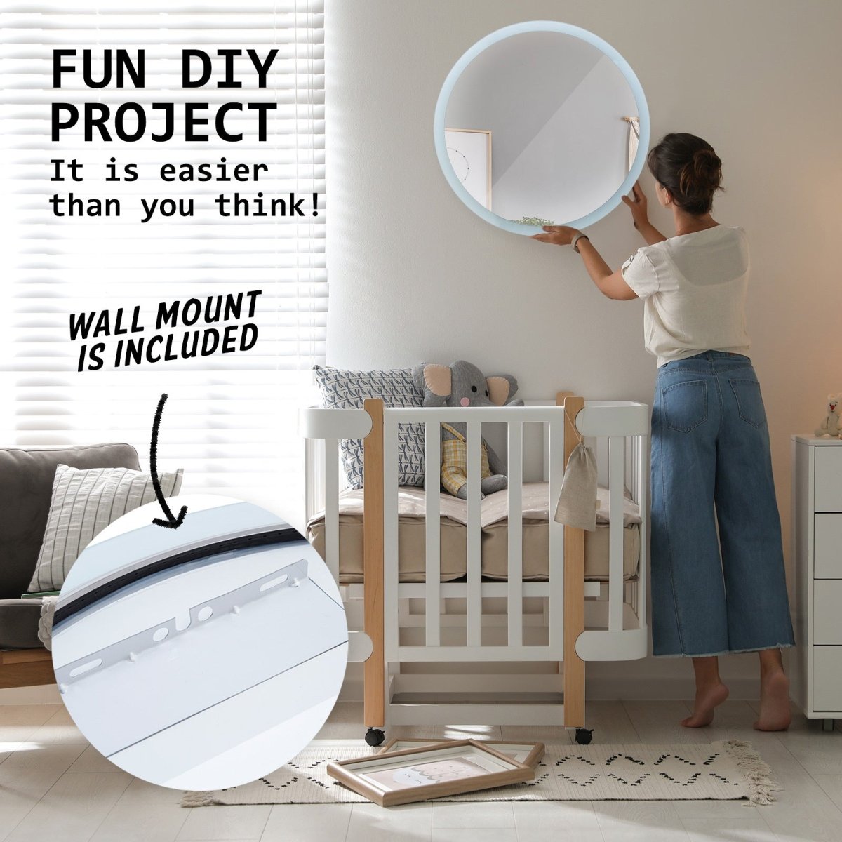 2 Set LED Wall Mirror Round Anti - Fog Bathroom 80cm