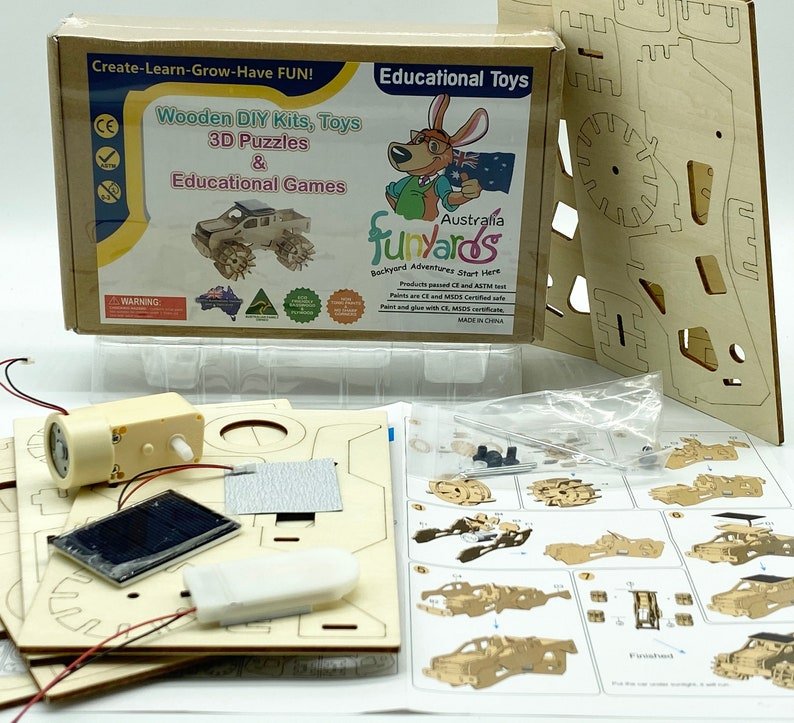 Model car 3D Ply Wood puzzle - Build and Paint your own 4 x 4 Truck Car craft kit with MOTOR (solar or battery) - 926193168 Toy Chest Australia 4