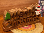 Wooden carved Merry Christmas decoration 38 cm long with Tree and Star - 1326723587 Toy Chest Australia 3