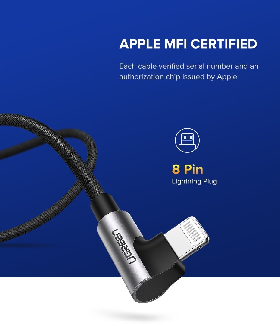 UGREEN 60521 USB - A to 8 - pin 90 Degree Angel Cable 1M