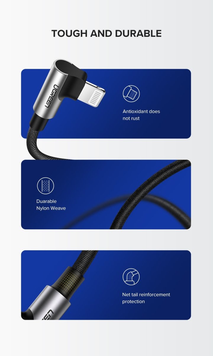 UGREEN 60521 USB - A to 8 - pin 90 Degree Angel Cable 1M