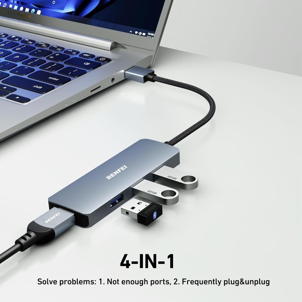 BENFEI USB 3.0 4 - port Hub USB A Splitter Ultra - Slim
