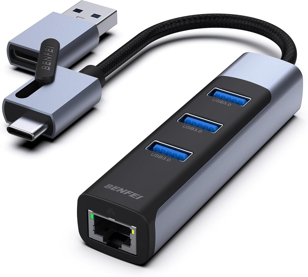 BENFEI 350GY 2 - in - 1 USB - C+USB 3.0 to RJ45 Gigabit Ethernet Port + 3 - Port USB 3.0 HUB
