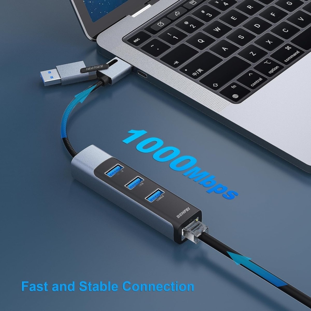 BENFEI 350GY 2 - in - 1 USB - C+USB 3.0 to RJ45 Gigabit Ethernet Port + 3 - Port USB 3.0 HUB