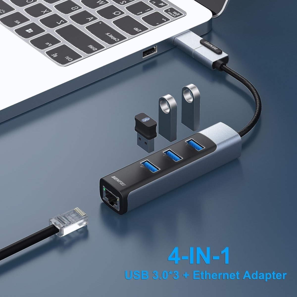 BENFEI 350GY 2 - in - 1 USB - C+USB 3.0 to RJ45 Gigabit Ethernet Port + 3 - Port USB 3.0 HUB