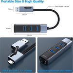 BENFEI 350GY 2 - in - 1 USB - C+USB 3.0 to RJ45 Gigabit Ethernet Port + 3 - Port USB 3.0 HUB