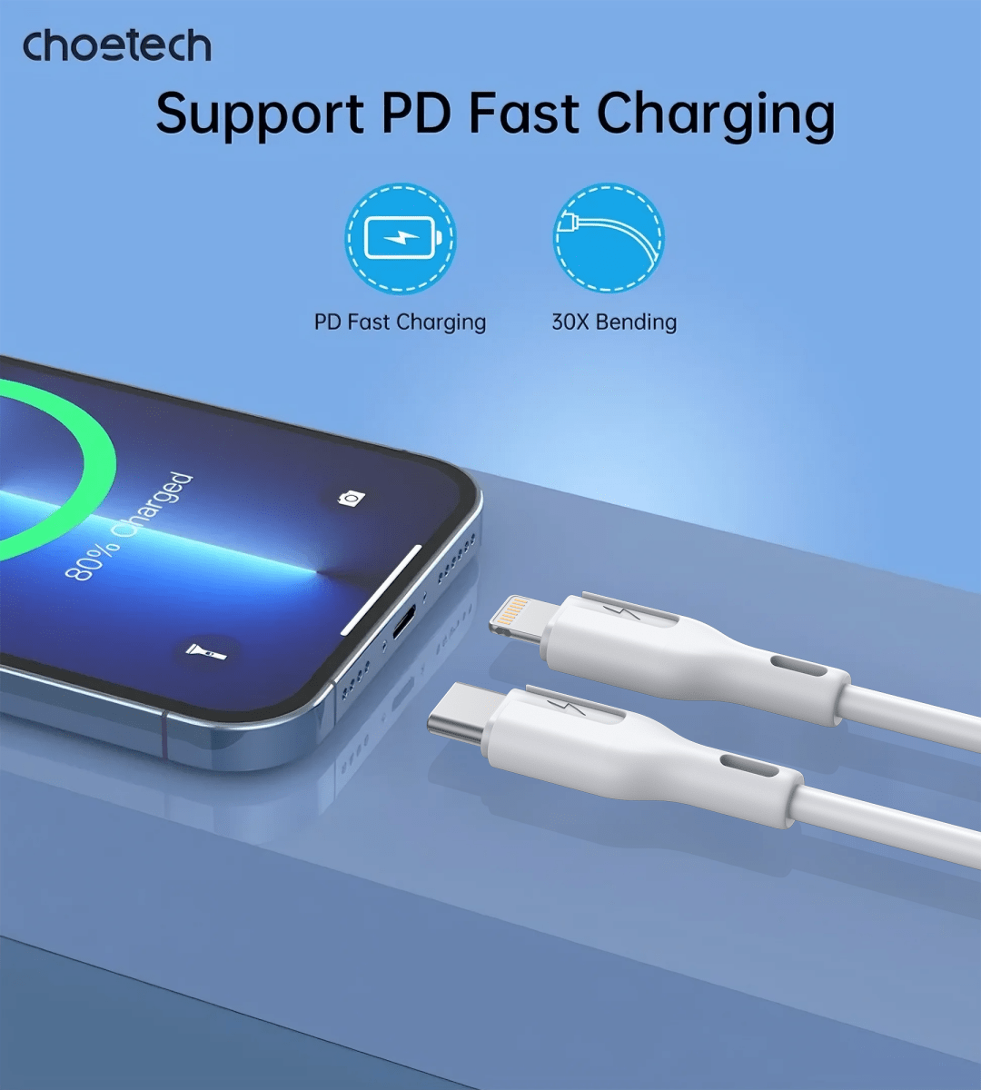 CHOETECH XCL - 0002 Silicone USB - C to L Cable 1m White