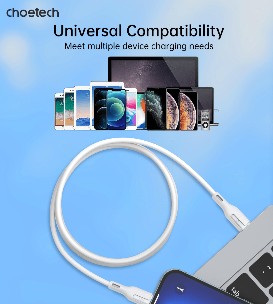 CHOETECH XCL - 0002 Silicone USB - C to L Cable 1m White