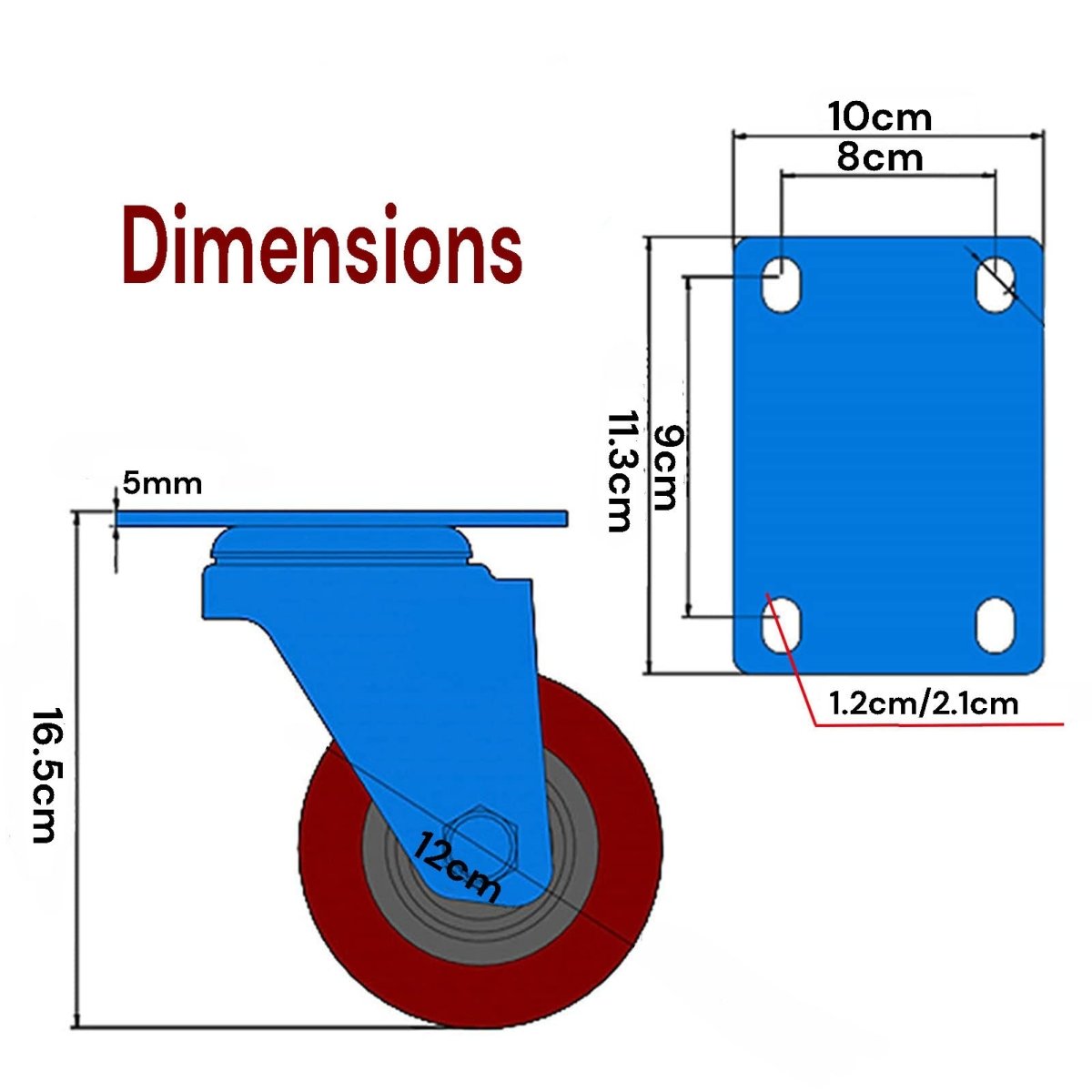 4x 5 inch Industrial Swivel Brake Locking Caster Castor Wheels Casters 2x swivel 2x fixed for Cart Furniture Workbench