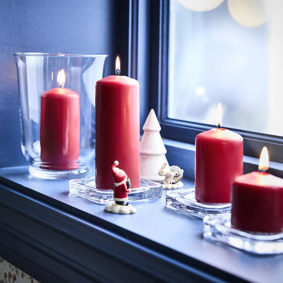 4 Pack Red Wax Pillar Advent Candles Xmas Wedding Party Table Room Centrepiece Decor Graduated sized 6 to 15cm High