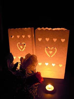 20 Pack White Heart in a Heart Luminary Paper Candle Tea Light Lantern Bags Wedding Garden Anniversary Birthday Night Decorations Evening Party