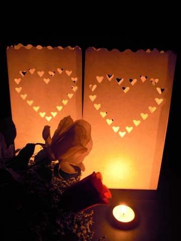 50 Pack White Heart Luminary Paper Candle Tea Light Lantern Bags Garden Wedding Anniversary Birthday Night Decorations Evening Party