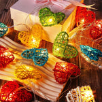 50 Rainbow 3D Hollowed Rattan Heart - Shaped 5M LONG String Fairy Lights, Battery (AA) Indoor & Outdoor Decorations Birthday Kids Celebration PartyRoom Table Lighting
