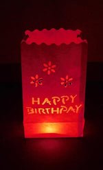 50 Pack Red Happy Birthday Luminary Paper Candle Tea Light Lantern Bags Garden Anniversary Birthday Night Decorations Evening Party