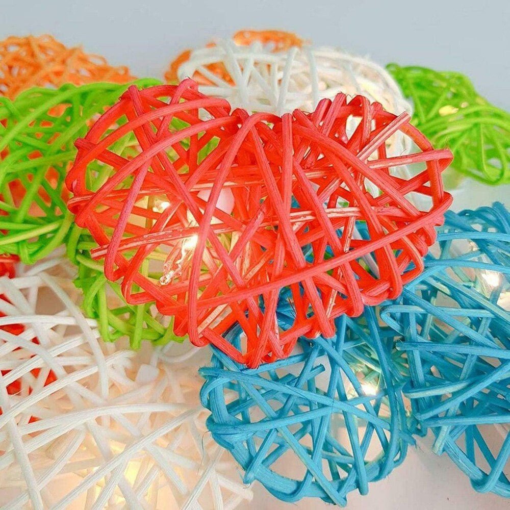 50 Turquoise Blue 3D Hollowed Rattan Heart - Shaped 5M LONG String Fairy Lights, Battery (AA) Indoor & Outdoor Decorations Birthday Kids Celebration PartyRoom Table Lighting