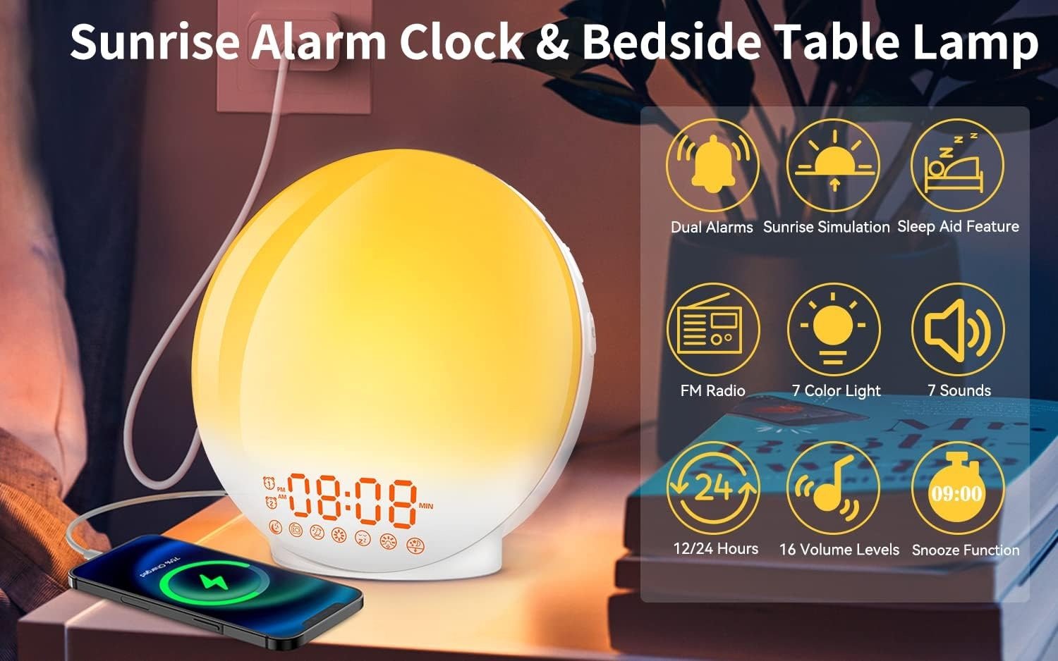 Sunrise Alarm Clock Wake Up Light 7 Sounds, Dual Alarms, Snooze, FM Radio - 9331816489514 Toy Chest Australia 2