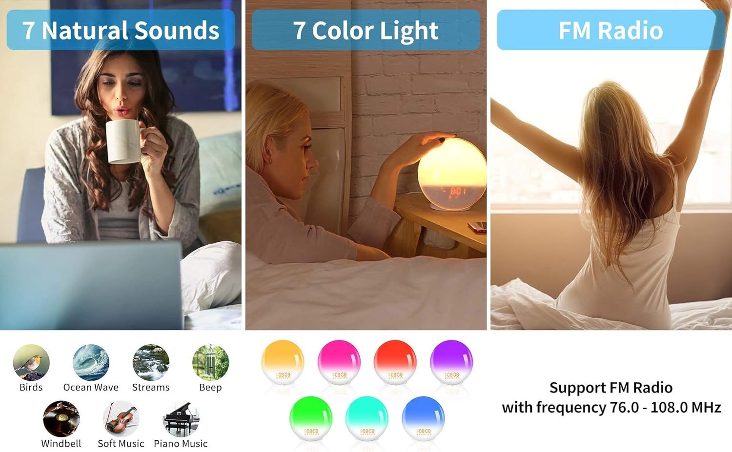 Sunrise Alarm Clock Wake Up Light 7 Sounds, Dual Alarms, Snooze, FM Radio - 9331816489514 Toy Chest Australia 4