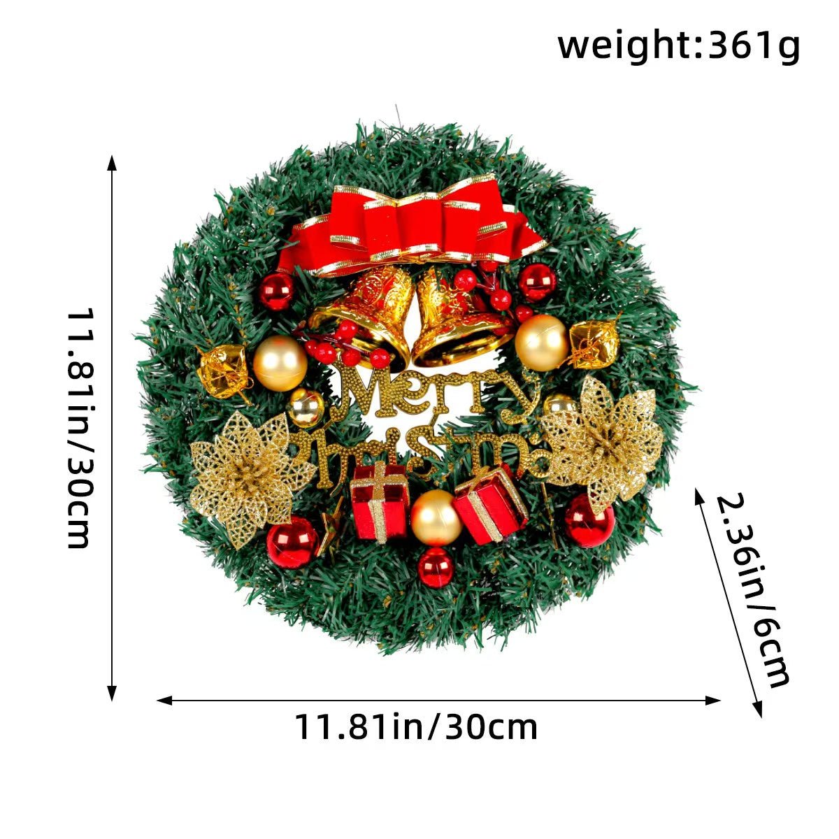 Christmas Wreath Door Garland Decoration Front Door Hanging Flowers Tree Decor(J1 - 2)