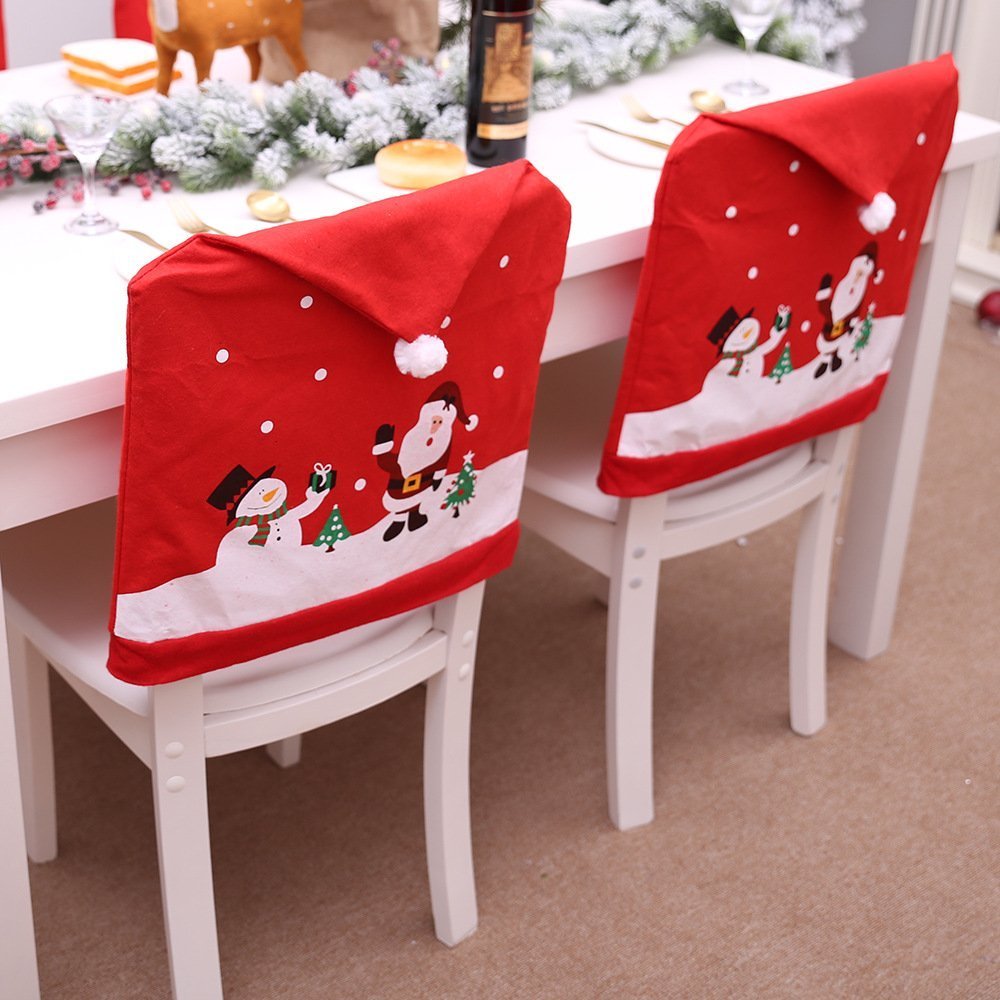 6 - 10x Christmas Santa Hat Chair Covers Table Cloth Dinner Home Décor Ornaments, 8PCS Chair Covers