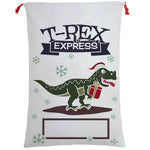 Large Christmas XMAS Hessian Santa Sack Stocking Bag Reindeer Children Gifts Bag, Cream - T - Rex Express