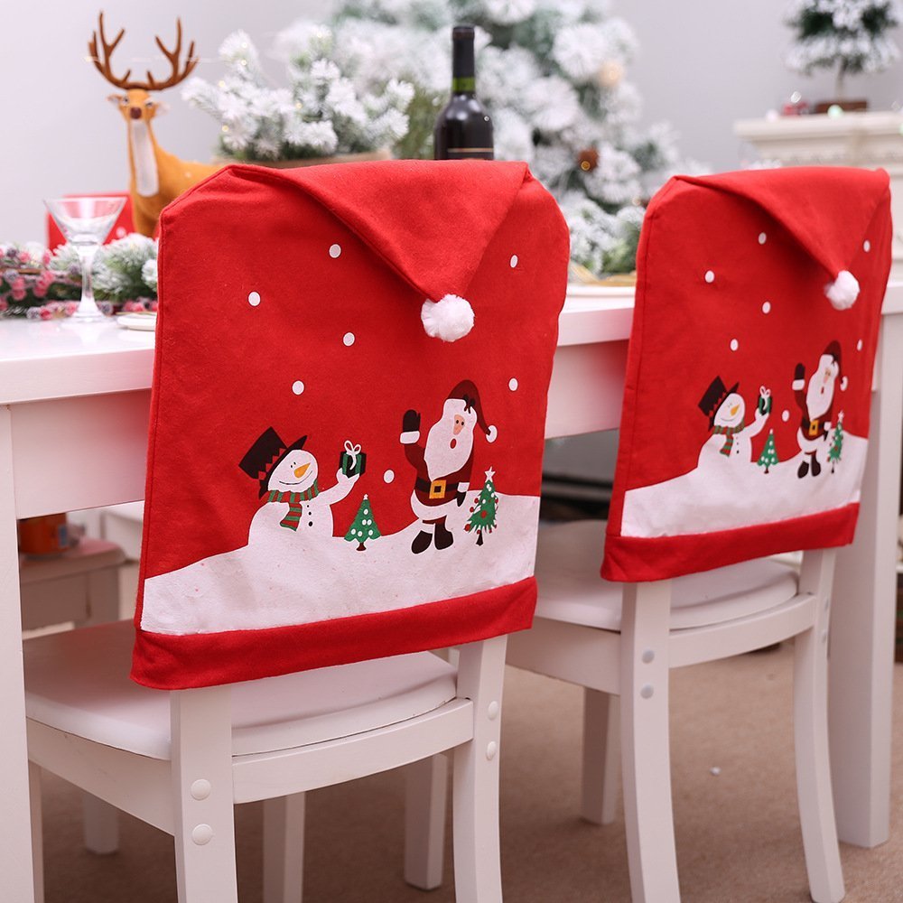 6 - 10x Christmas Santa Hat Chair Covers Table Cloth Dinner Home Décor Ornaments, Table Cloth (130x180 cm)