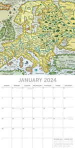 Antique Maps - 2024 Square Wall Calendar 16 Months Arts Planner Christmas Gift