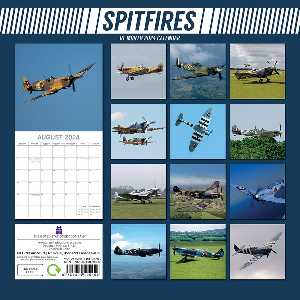 Spitfires - 2024 Square Wall Calendar 16 Months Planner Christmas New Year Gift
